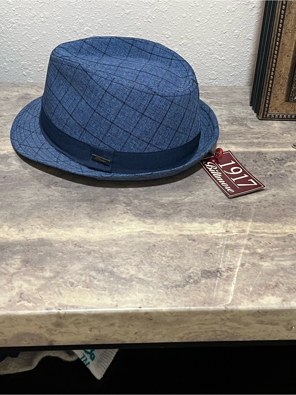 Luke 1977 Blue Windowpane Trilby Hat with Navy Band